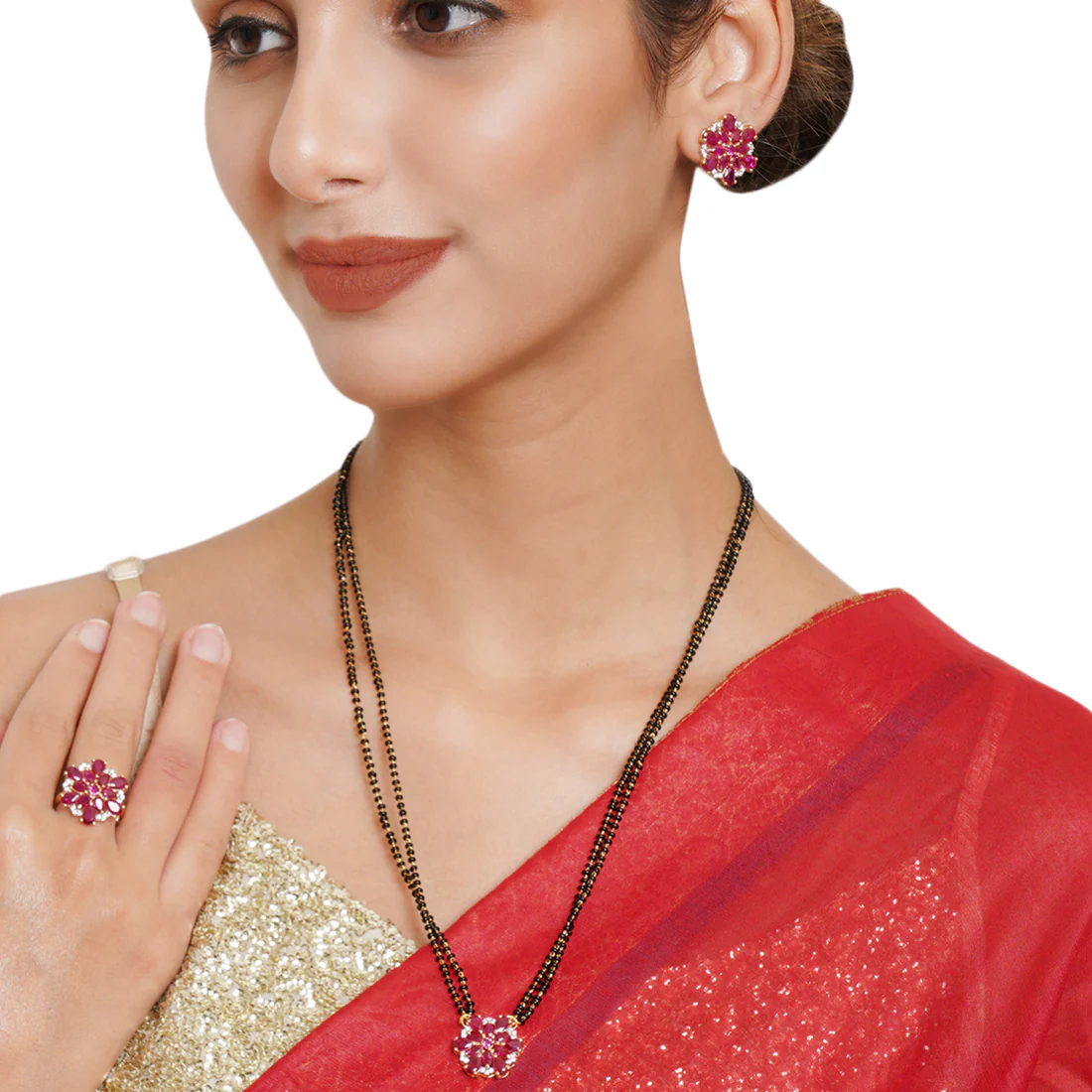 Women American Diamond Mangalsutra Set With Earrings & Ring - Image 2