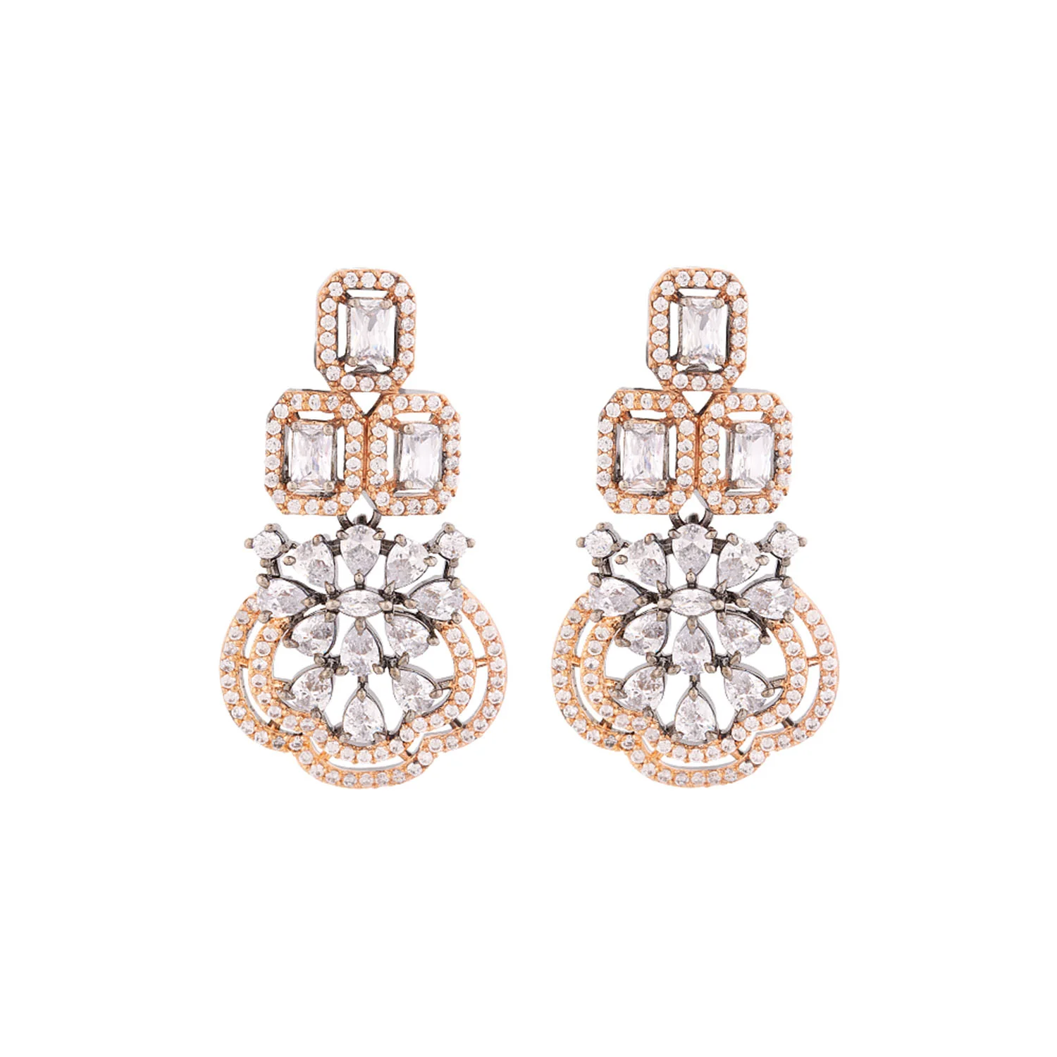 Black Rhodium Plated American Diamond Gems Adorned Earrings - Image 3
