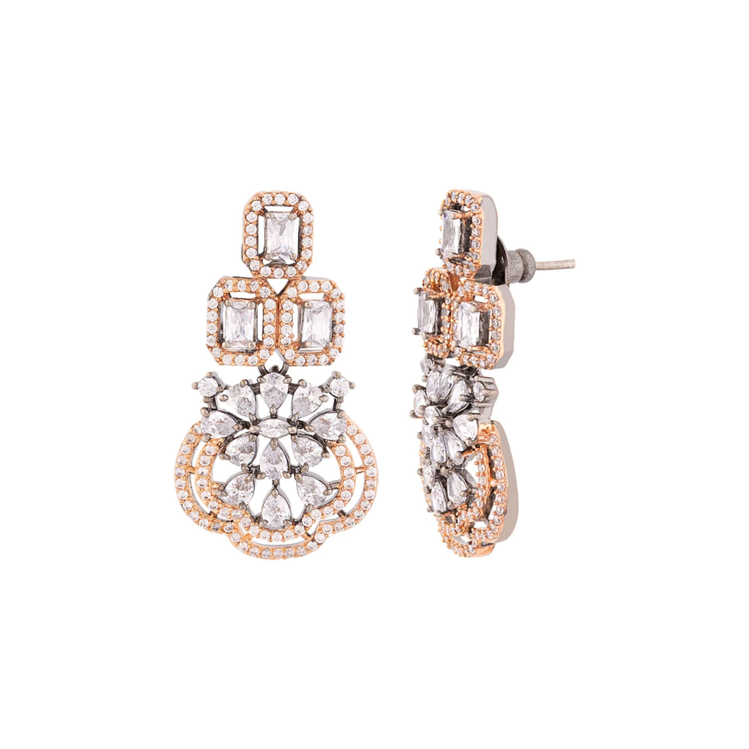 Black Rhodium Plated American Diamond Gems Adorned Earrings - Image 4