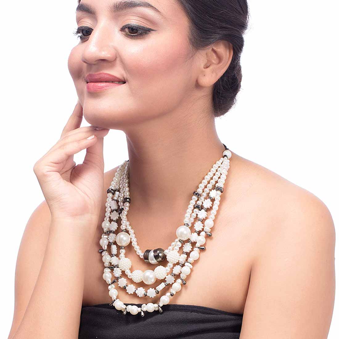 Black Rhodium Plated Beaded Pearl Necklace - Image 5