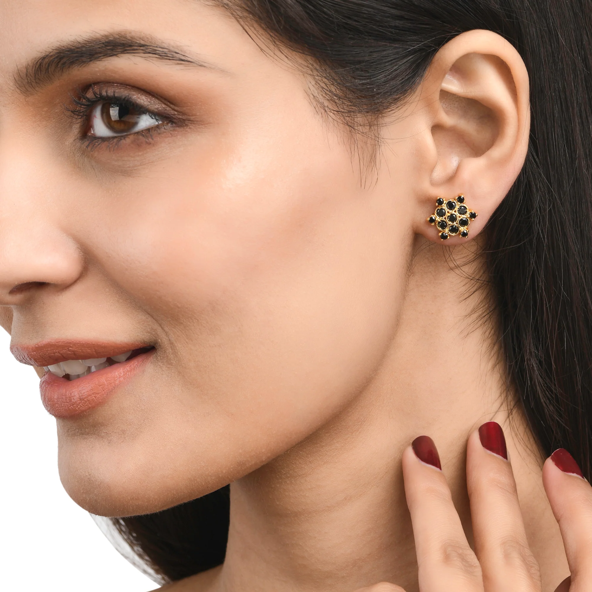 Black Round Cut CZ Stud Earrings - Image 2
