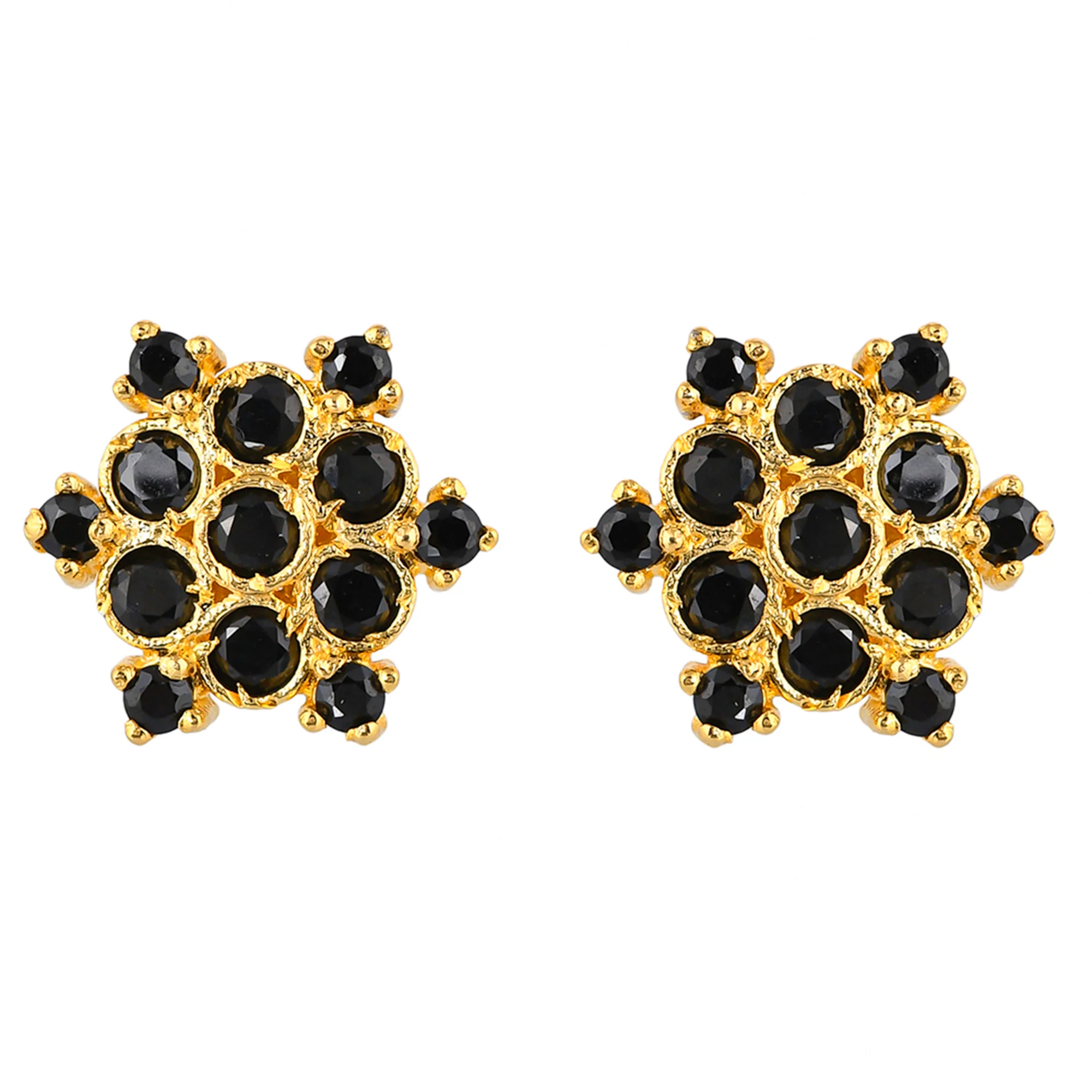 Black Round Cut CZ Stud Earrings - Image 3