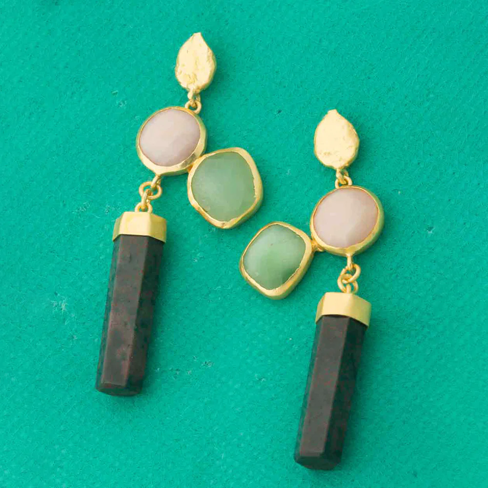 Black Stone Drop Dangler Earrings Studded With Multicolor Stones