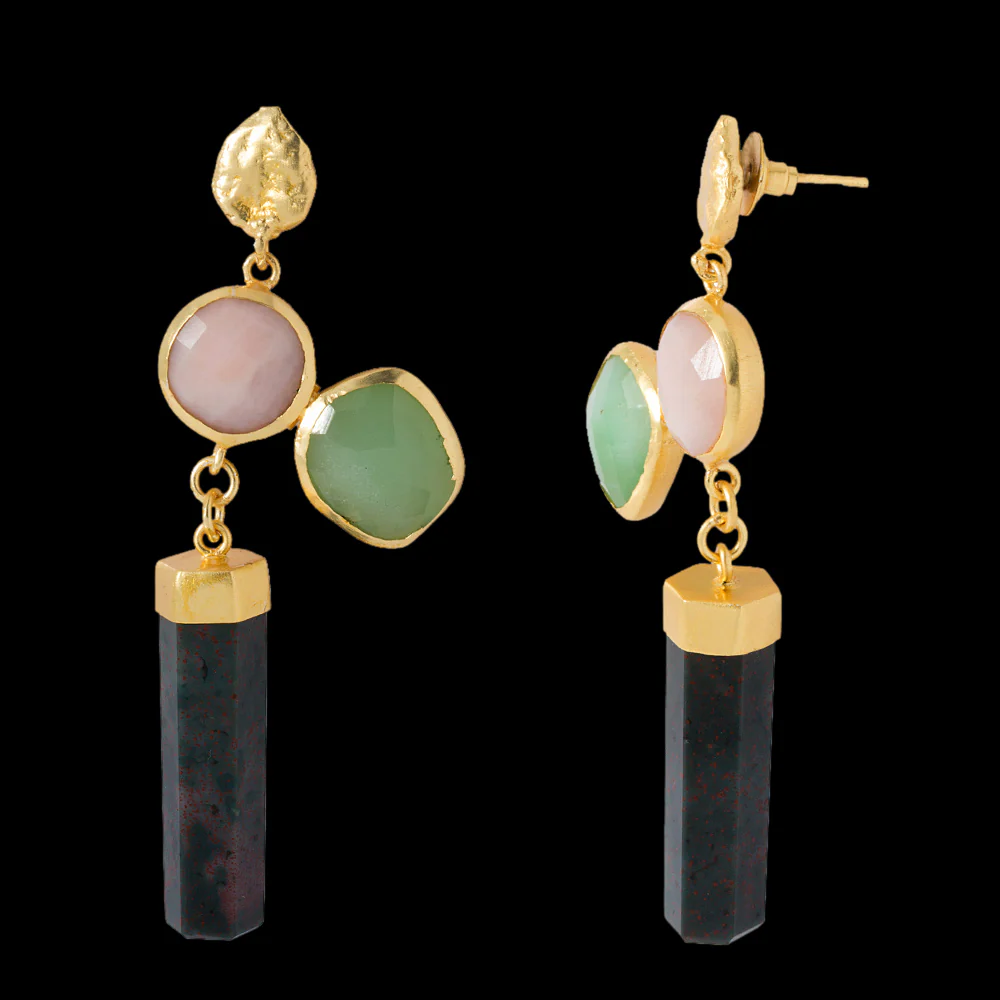 Black Stone Drop Dangler Earrings Studded With Multicolor Stones - Image 3