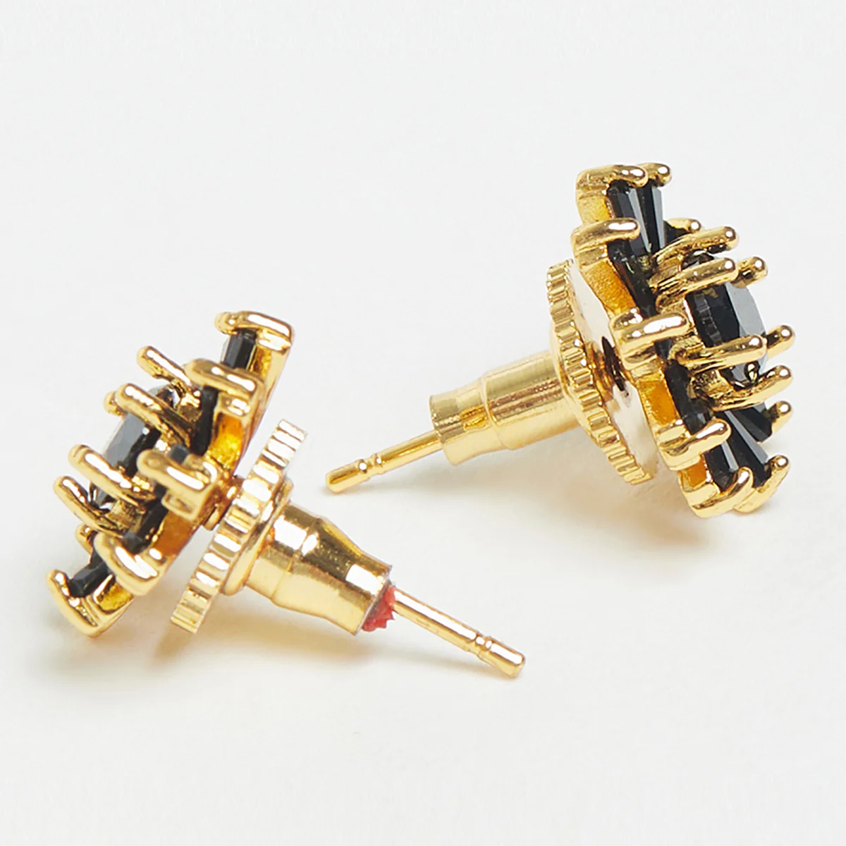 Black Stone Studded Floral Earrings - Image 4