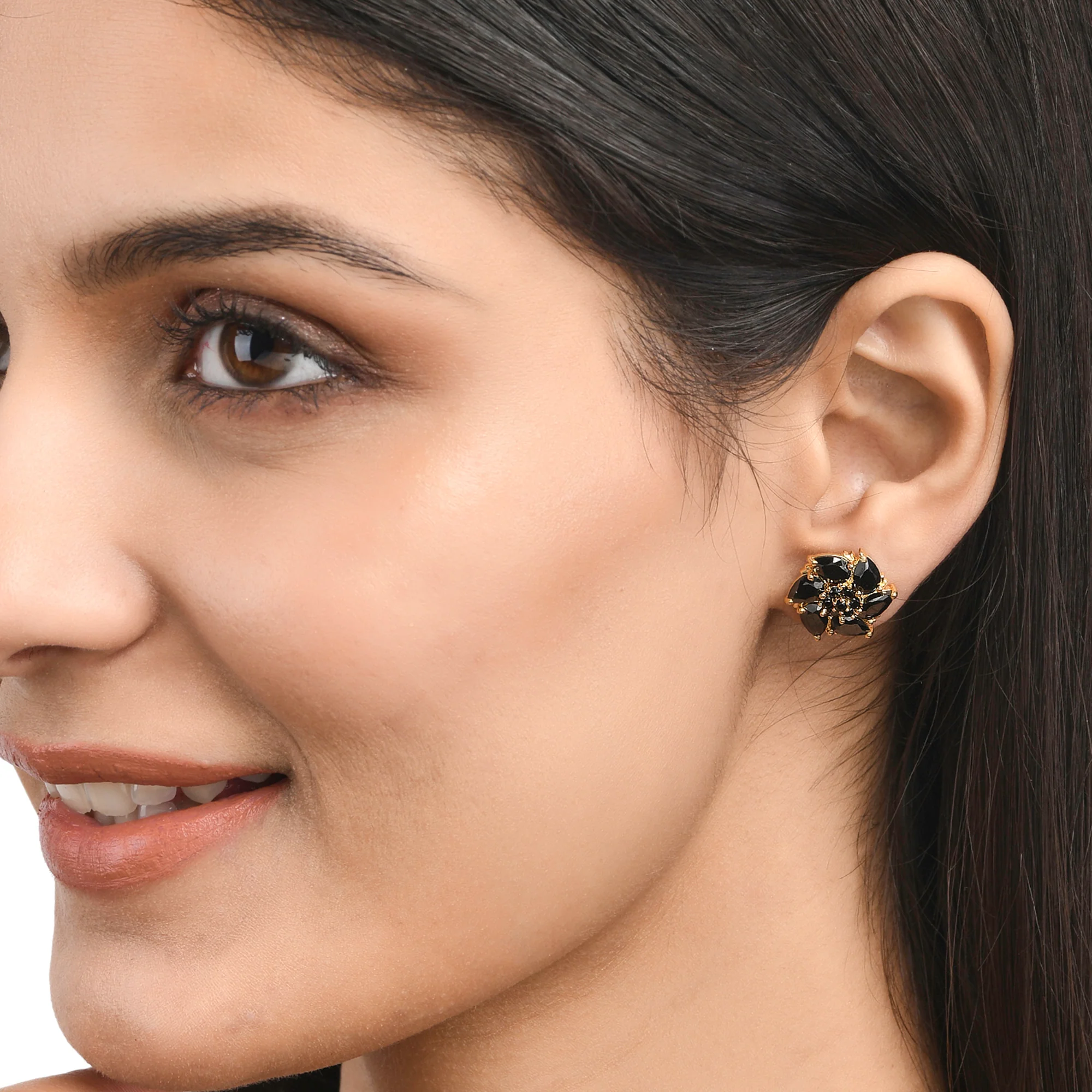 Black Zirconia Gemstones Stud Earrings - Image 2