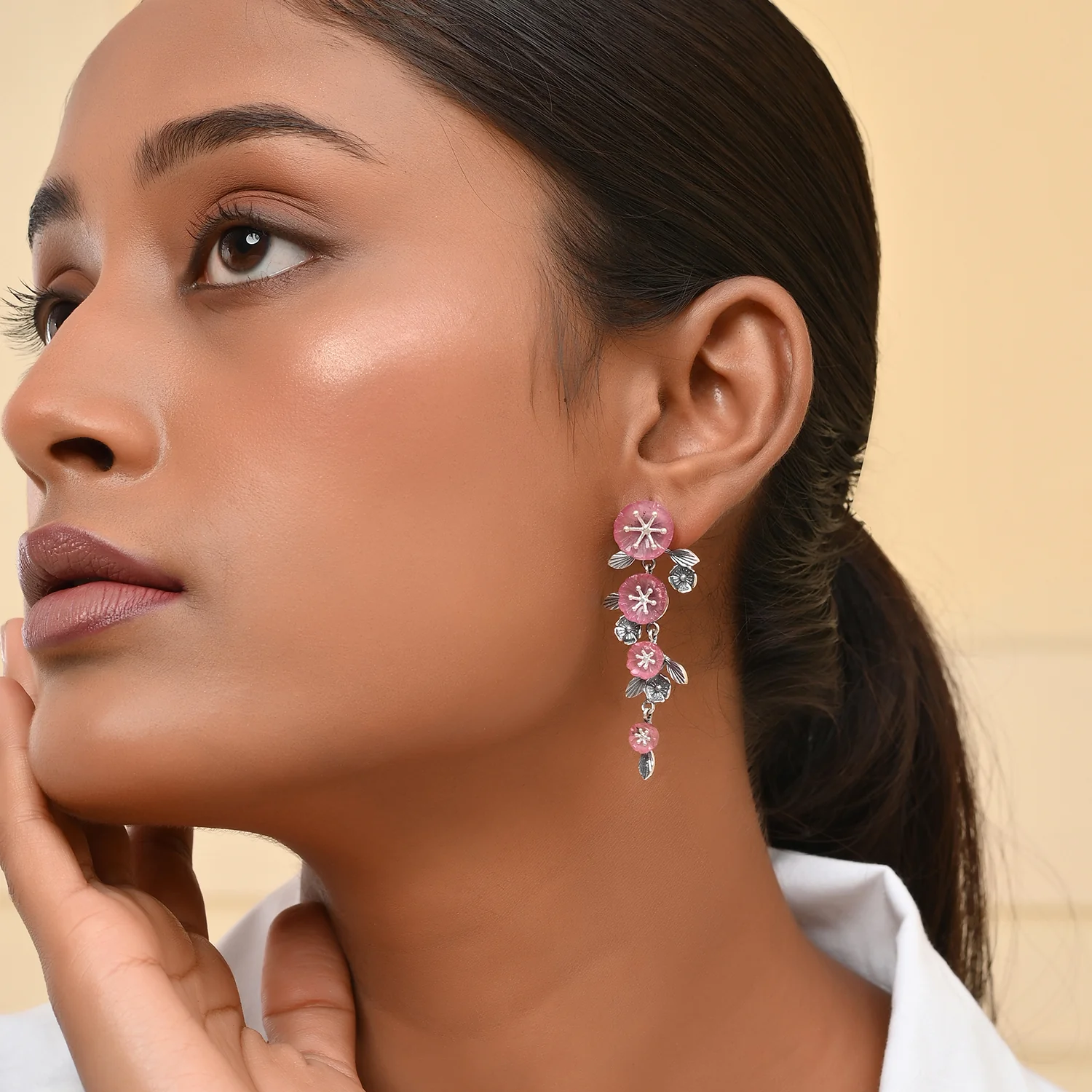 Bloom 925 Sterling Silver Sakura Statement Long Earrings - Image 2