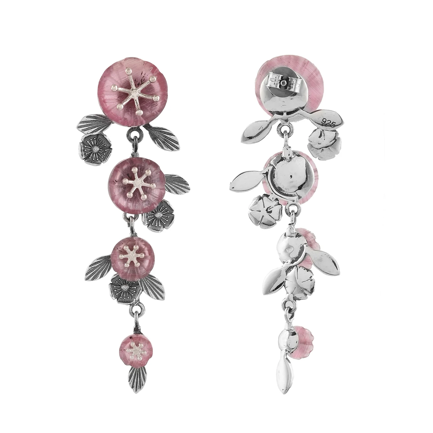 Bloom 925 Sterling Silver Sakura Statement Long Earrings - Image 3