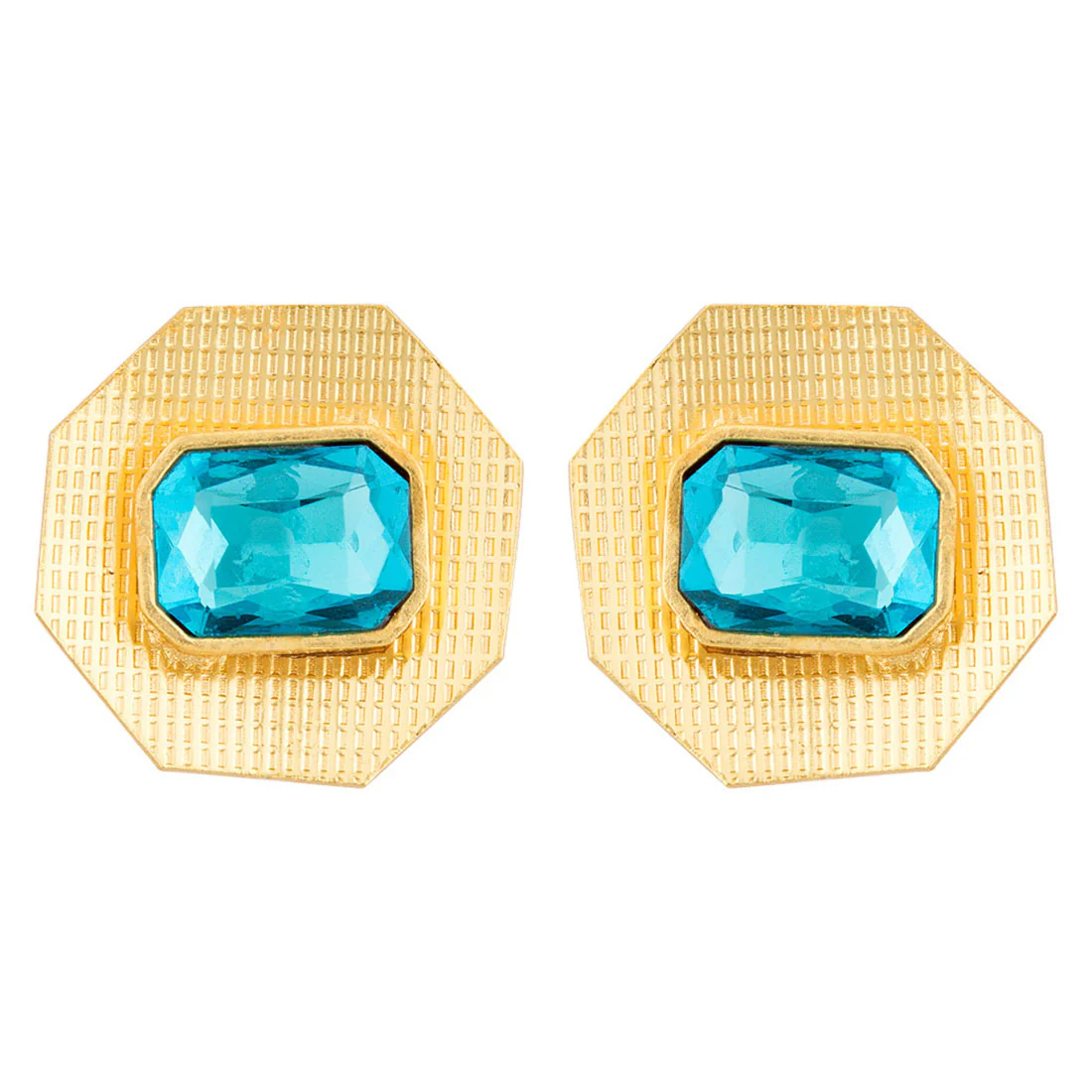 Blue Amun Gold Plated Disc Earrings