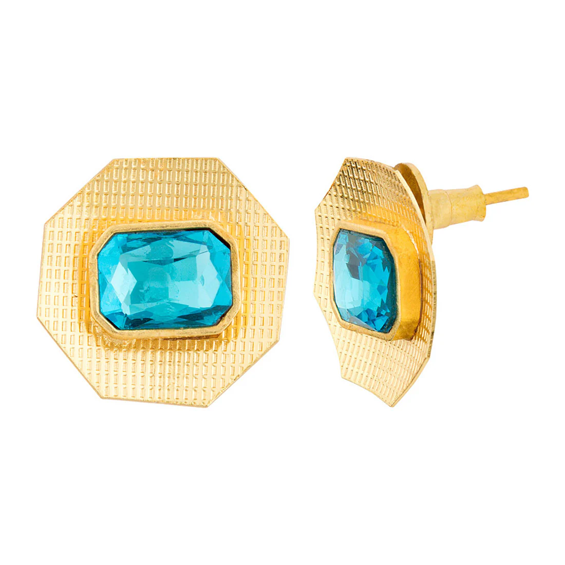 Blue Amun Gold Plated Disc Earrings - Image 2