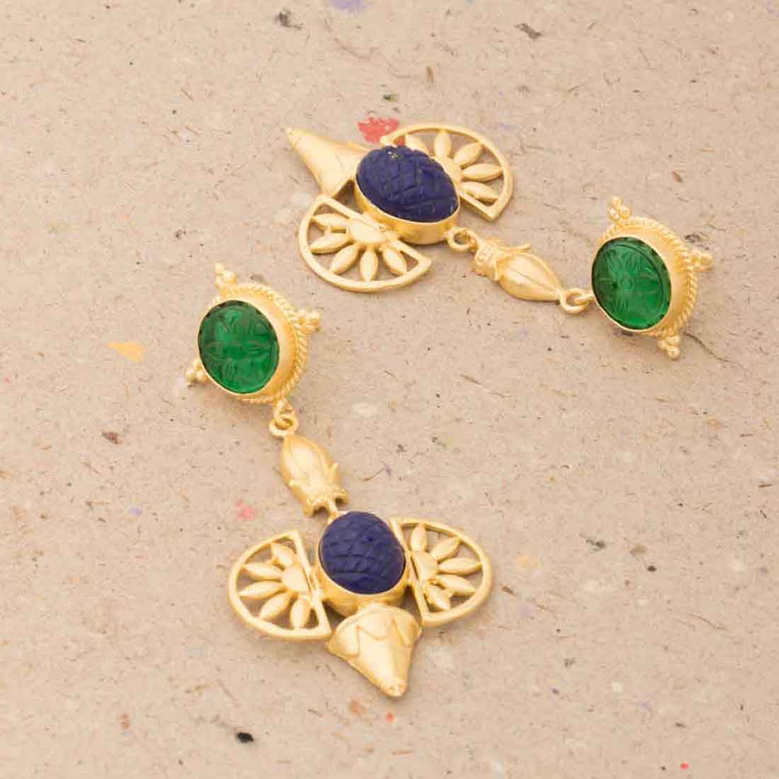 Blue And Green Stone Embellished Pair Of Lissome Danglers