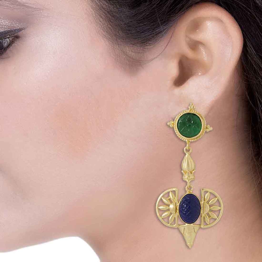 Blue And Green Stone Embellished Pair Of Lissome Danglers - Image 2