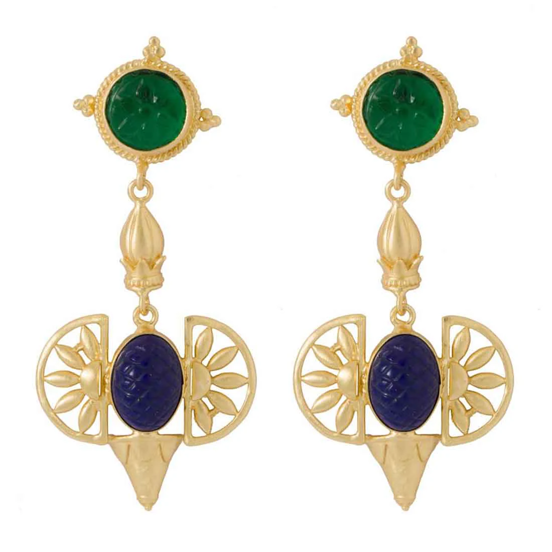 Blue And Green Stone Embellished Pair Of Lissome Danglers - Image 3