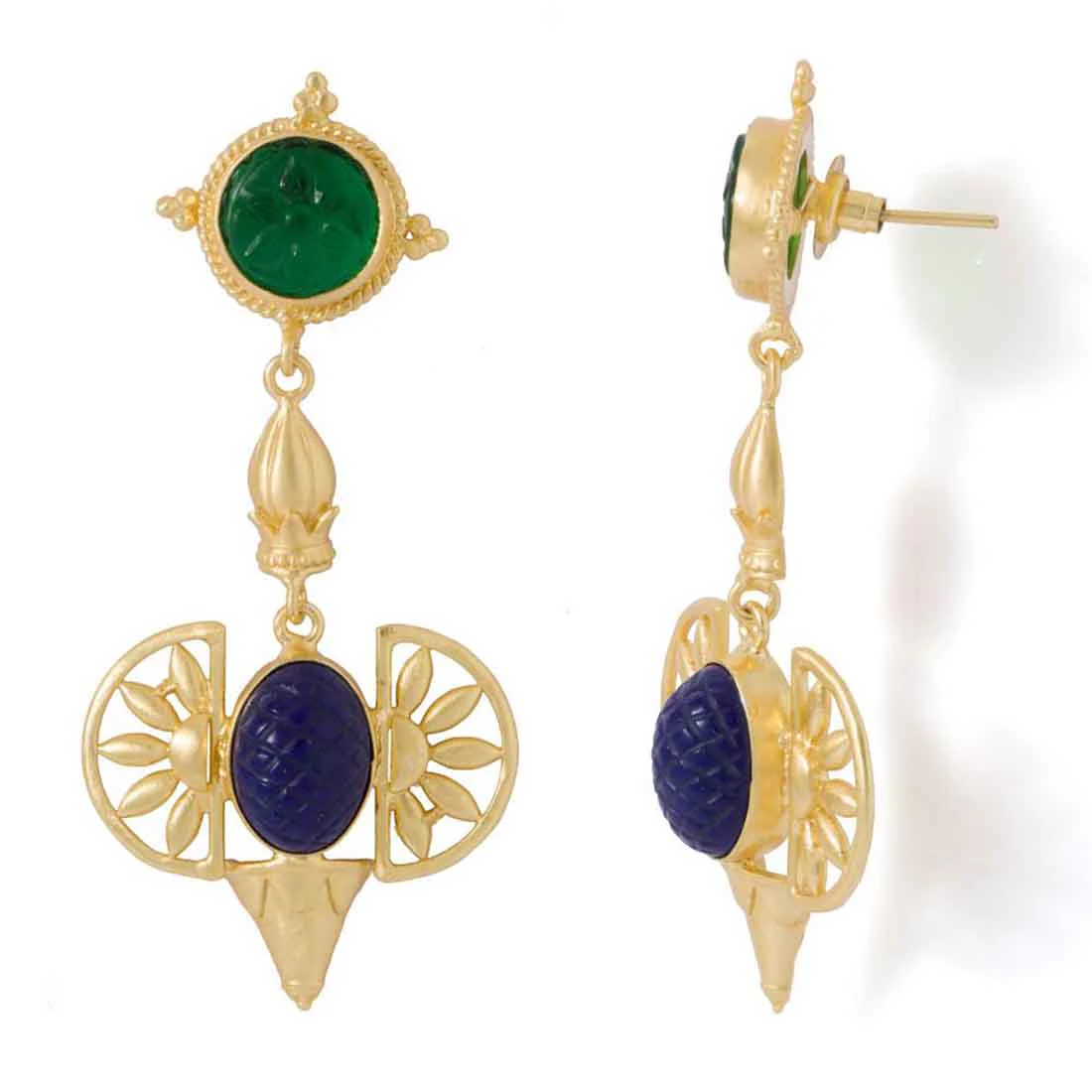 Blue And Green Stone Embellished Pair Of Lissome Danglers - Image 4