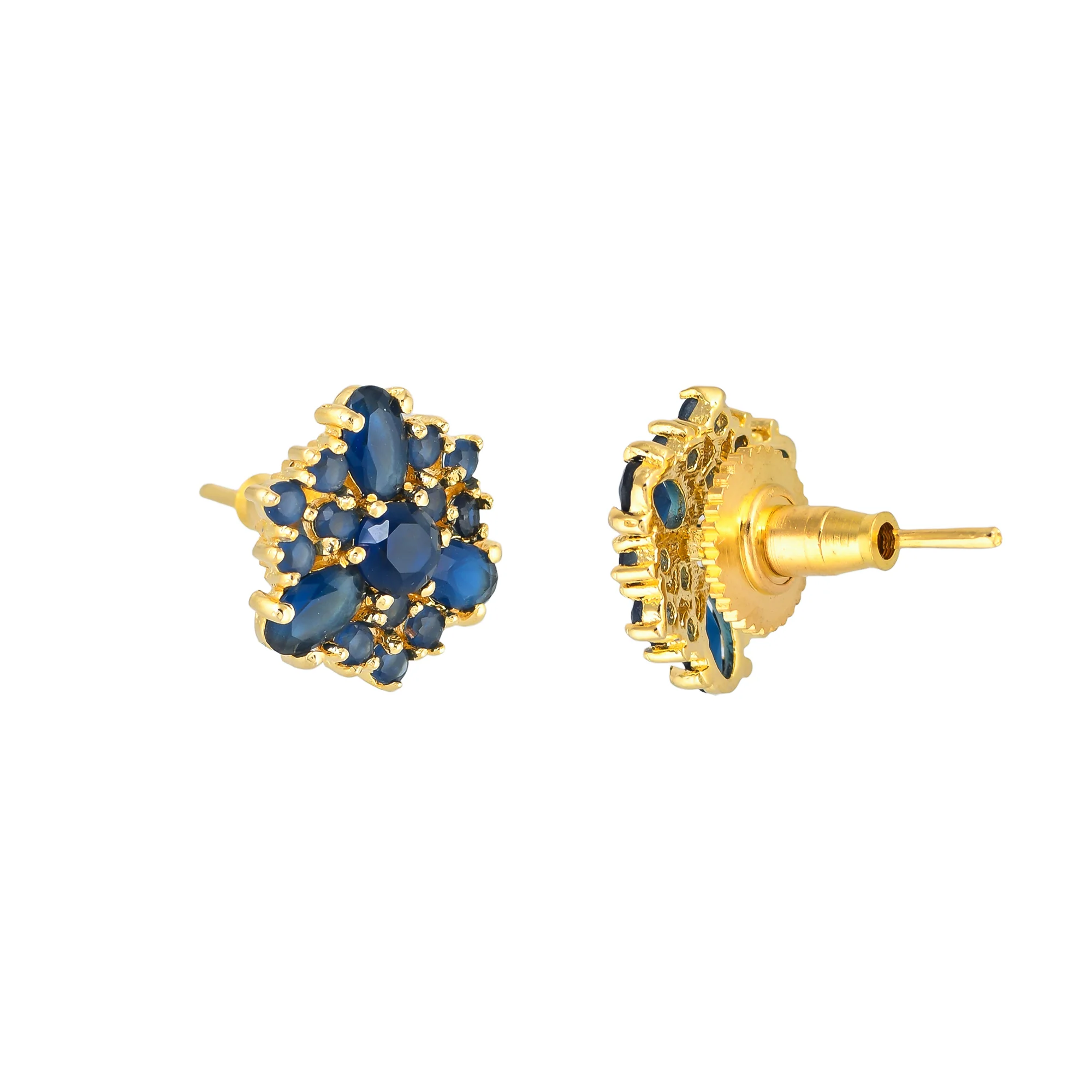 Blue Cluster Setting CZ Floral Stud Earrings - Image 5