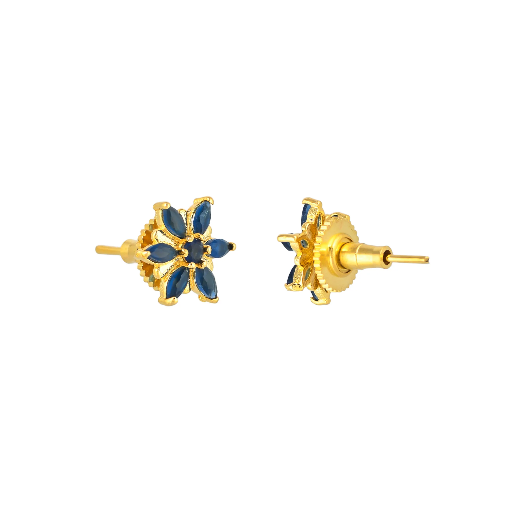 Blue CZ Gems Gold Plated Stud Earrings - Image 5