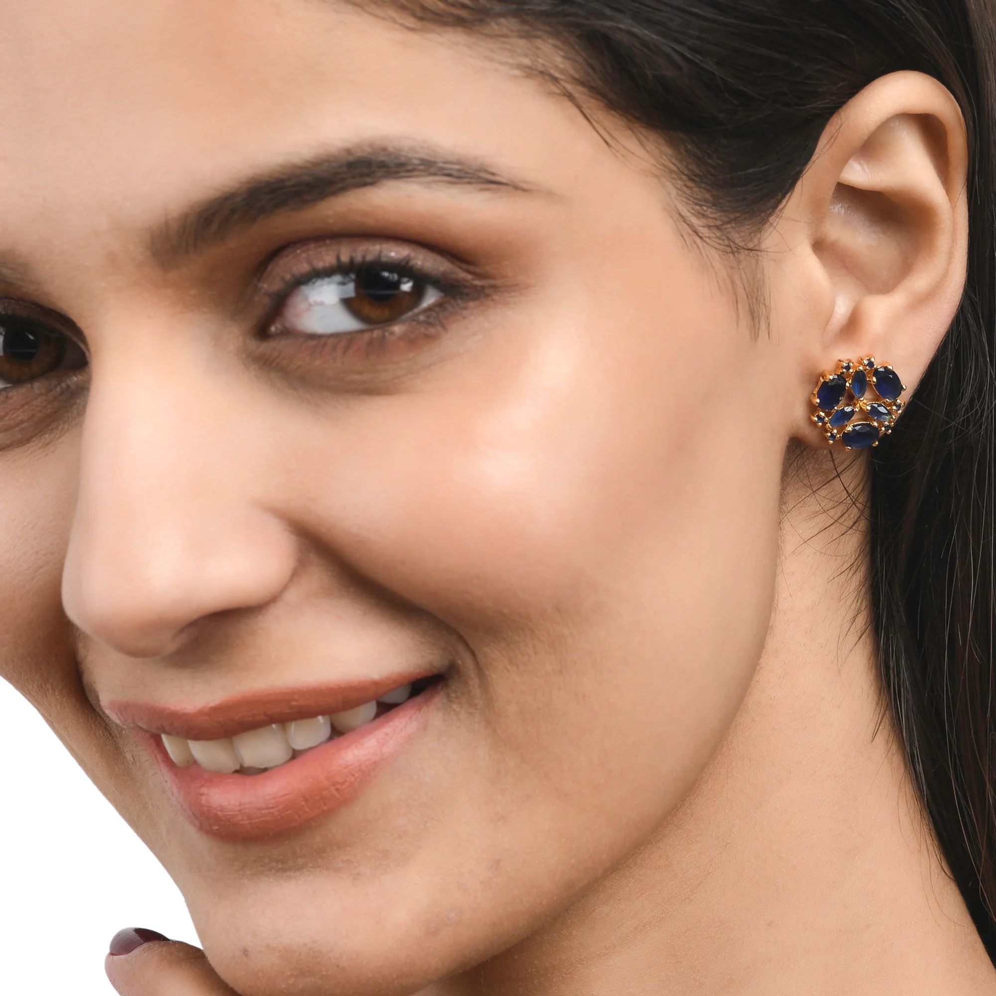 Blue CZ Gemstones Stud Earrings - Image 2