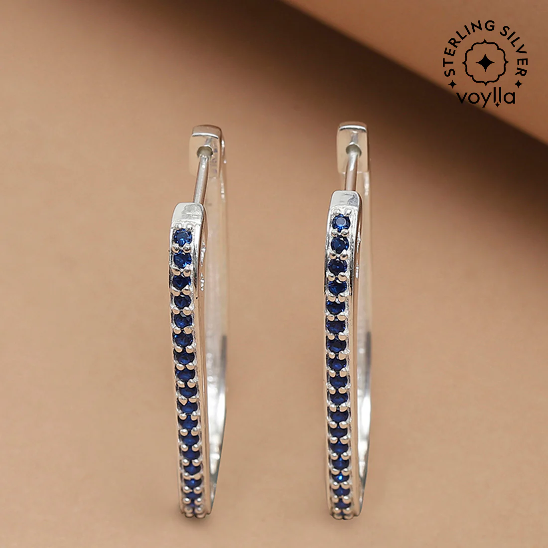 Blue CZ Stone Square Hoop Earring Set in 925 Sterling Silver