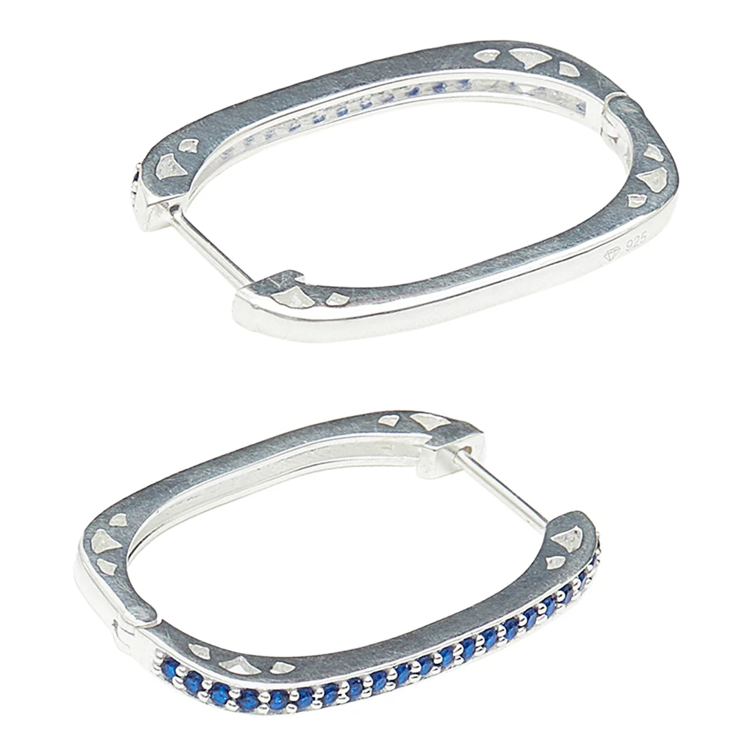 Blue CZ Stone Square Hoop Earring Set in 925 Sterling Silver - Image 4