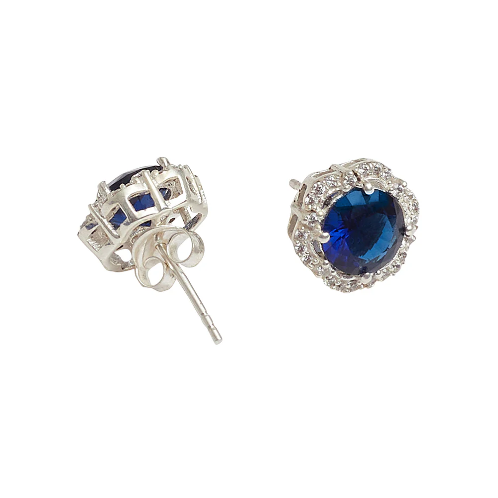Blue Hexagonal CZ Surrounded 925 Sterling Silver Pendant Set - Image 6