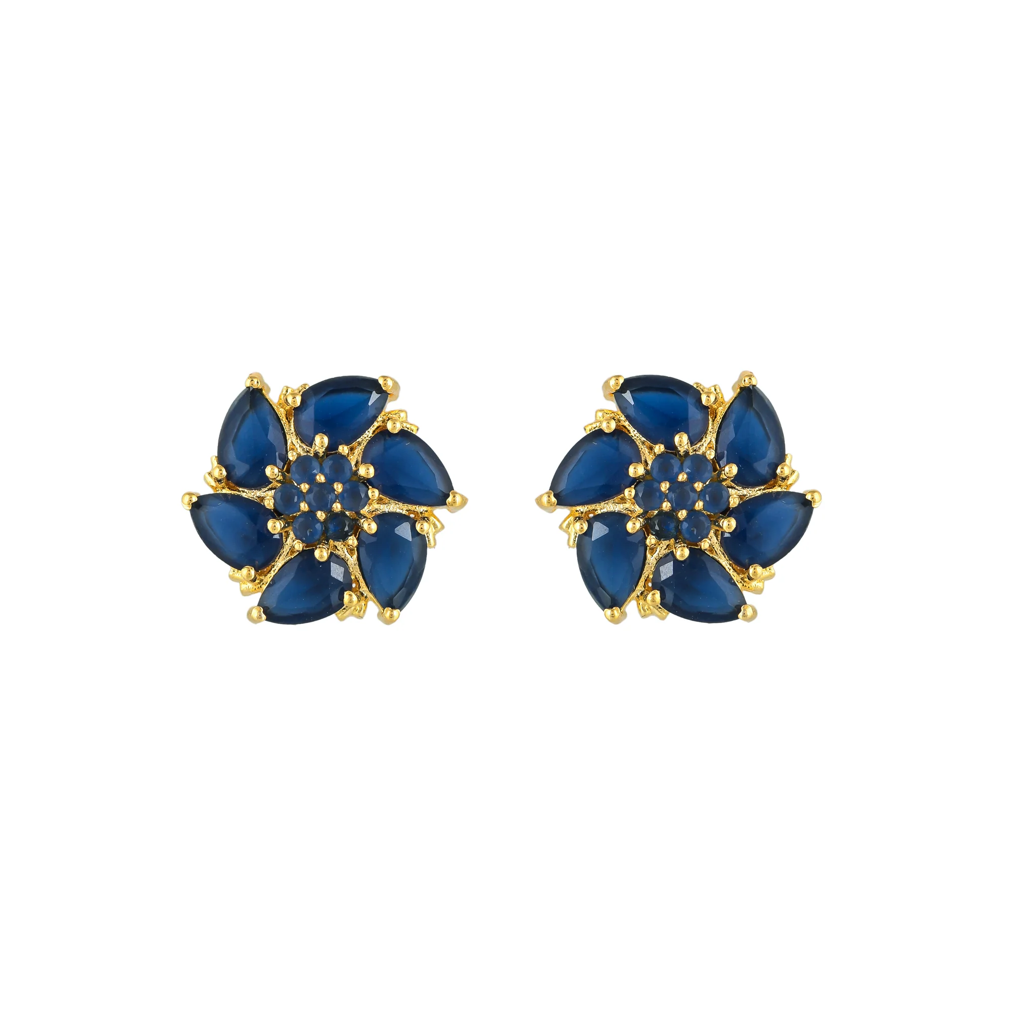 Blue Marquise Cut CZ Stud Earrings - Image 3