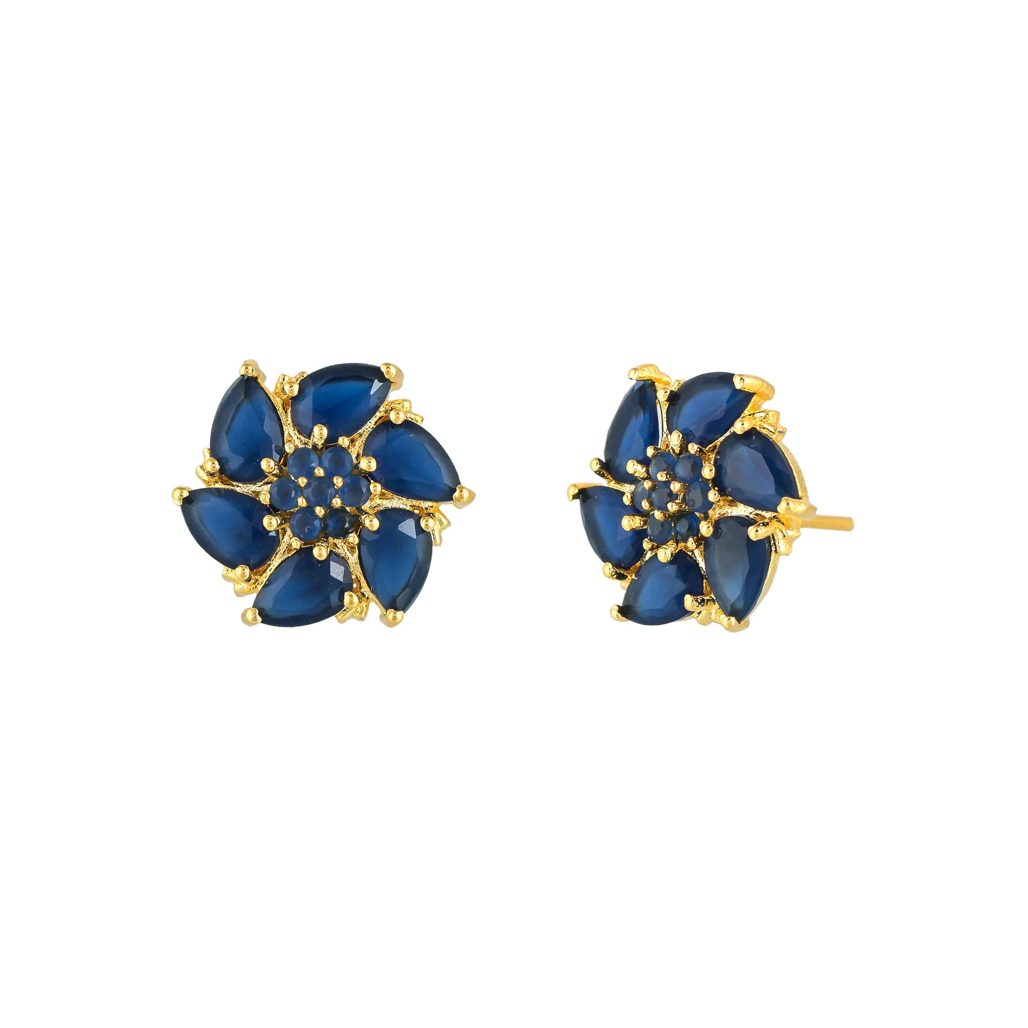 Blue Marquise Cut CZ Stud Earrings - Image 4
