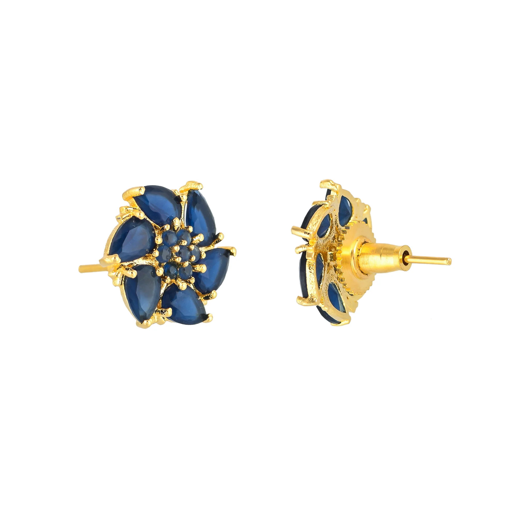 Blue Marquise Cut CZ Stud Earrings - Image 5