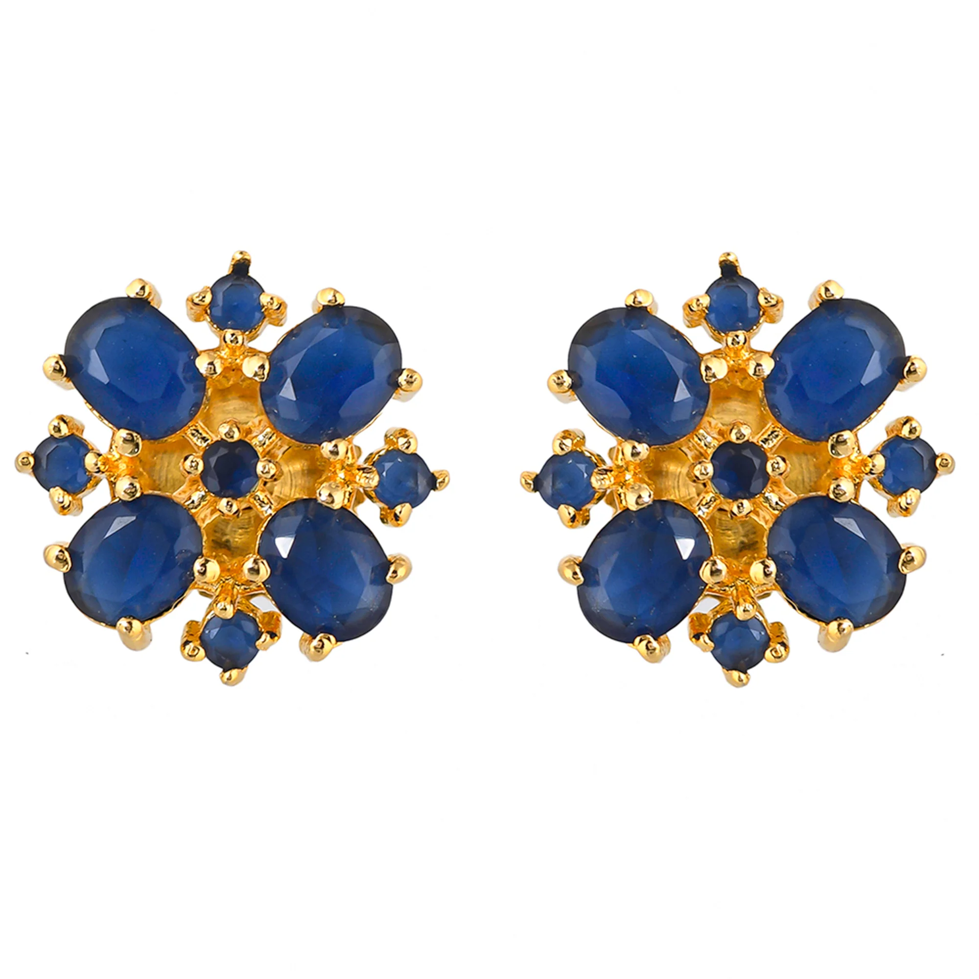 Blue Round Cut Zirconia Stud Earrings - Image 3