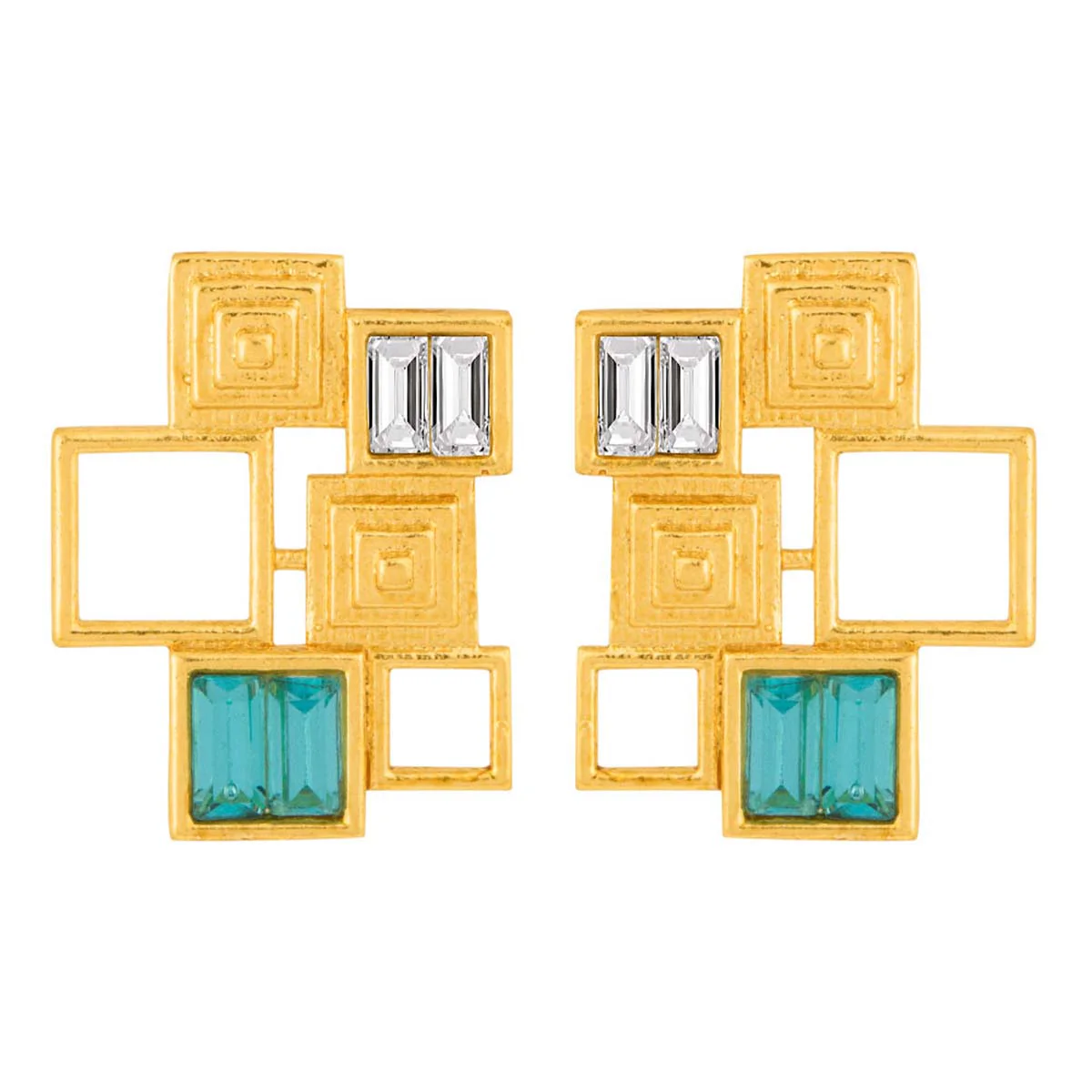 Blue Square Gold Geomatrix Earrings - Image 3