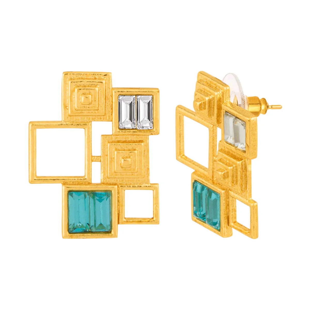 Blue Square Gold Geomatrix Earrings - Image 4