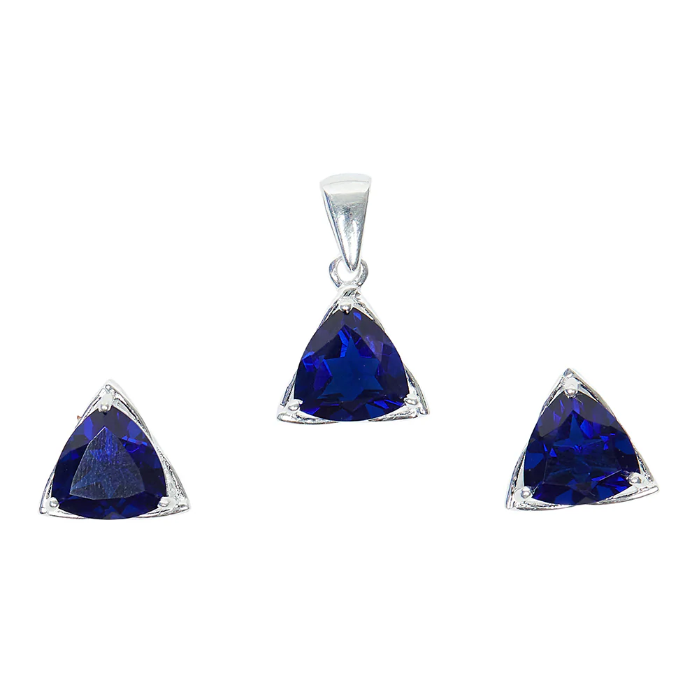 Blue Stone Cz Pendant Set With Chain - Image 3