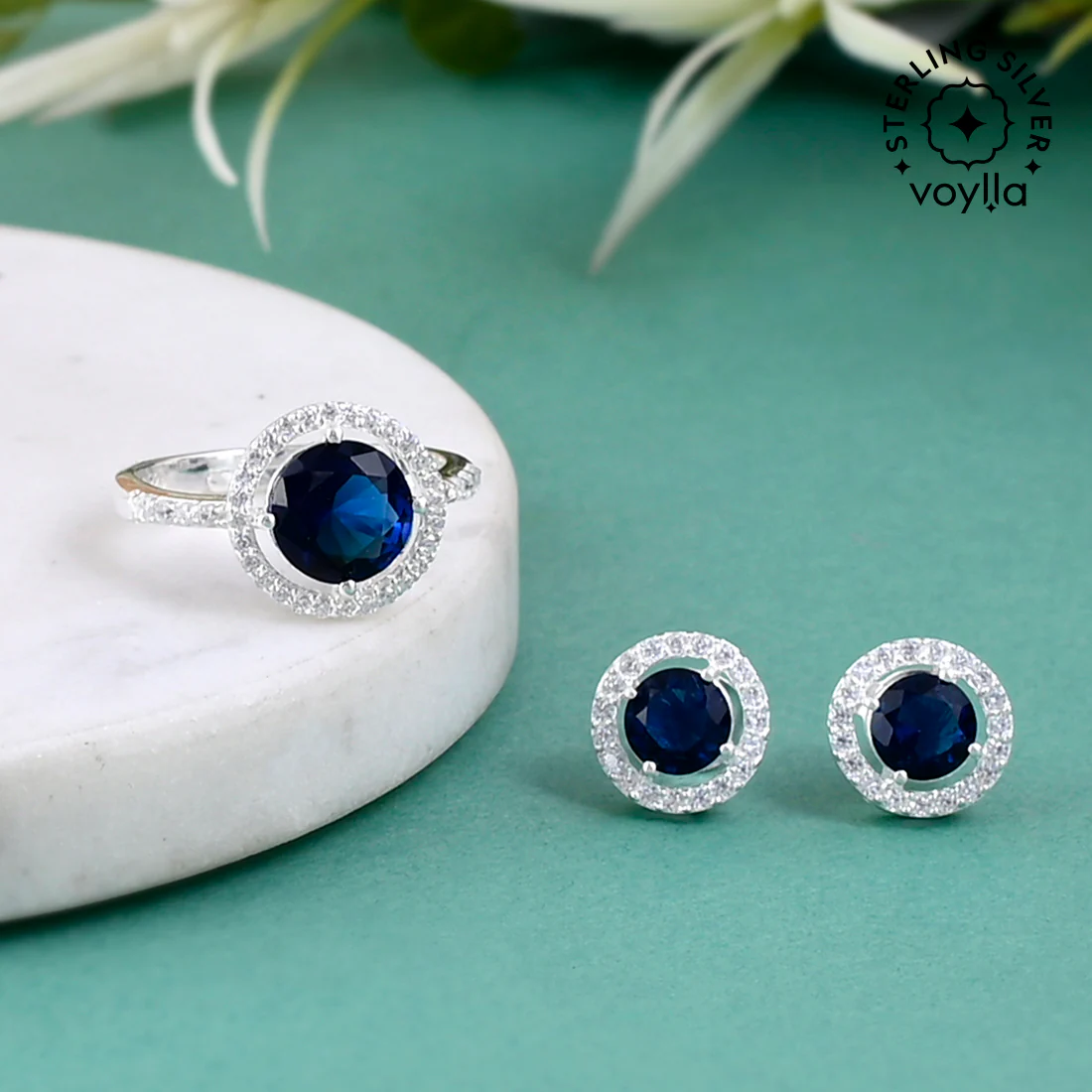 925 Sterling Silver Ring with Stunning Blue Stone | Voylla