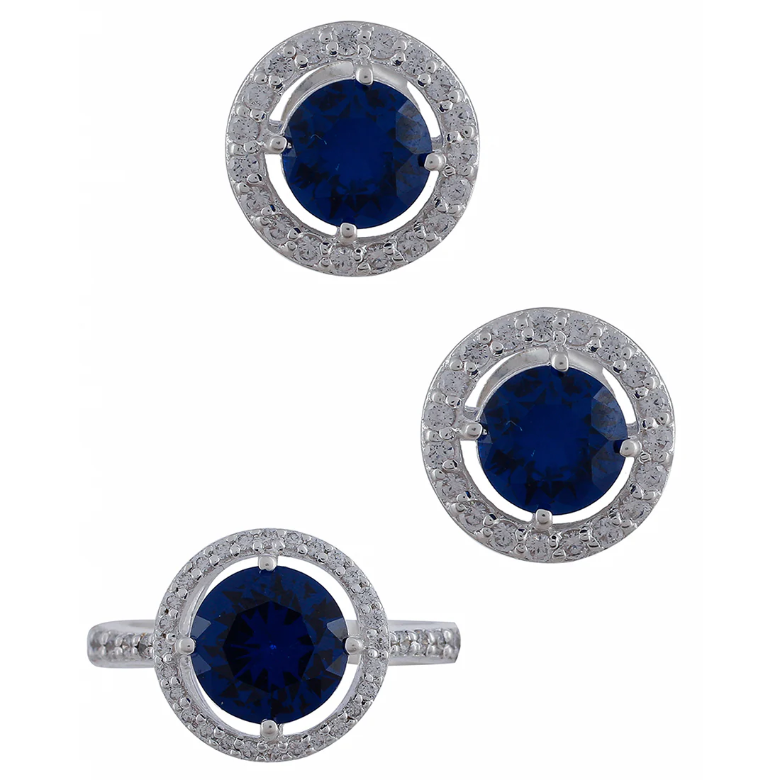 925 Sterling Silver Ring with Stunning Blue Stone | Voylla - Image 3