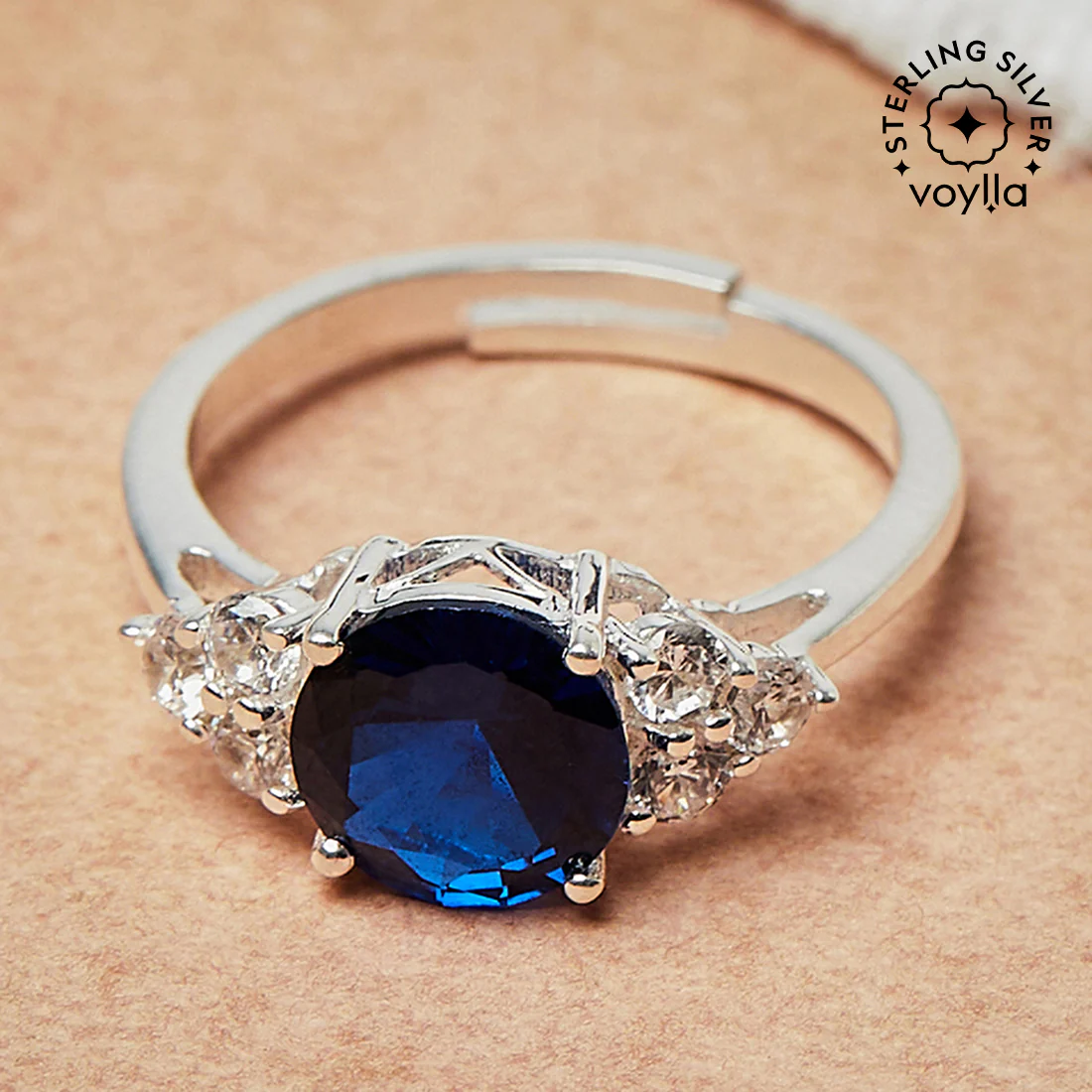 Blue Stone Adorned 925 Sterling Silver Ring | Voylla