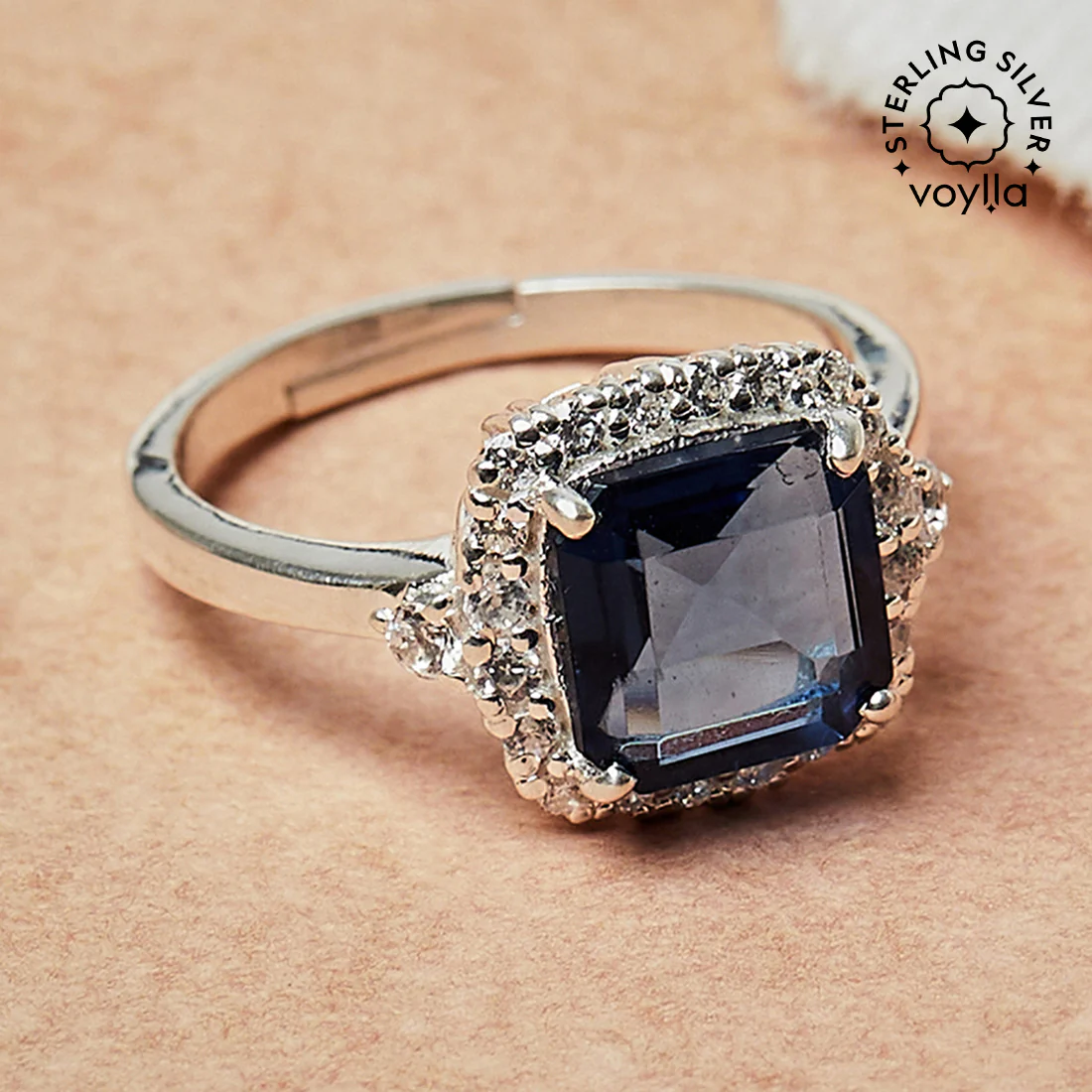 925 Sterling Silver Ring Featuring Blue Stone Studs | Voylla