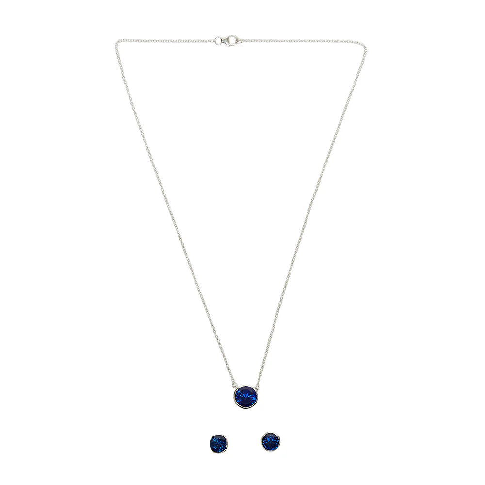 Blue Stone Studded 925 Sterling Silver Necklace Set - Image 3