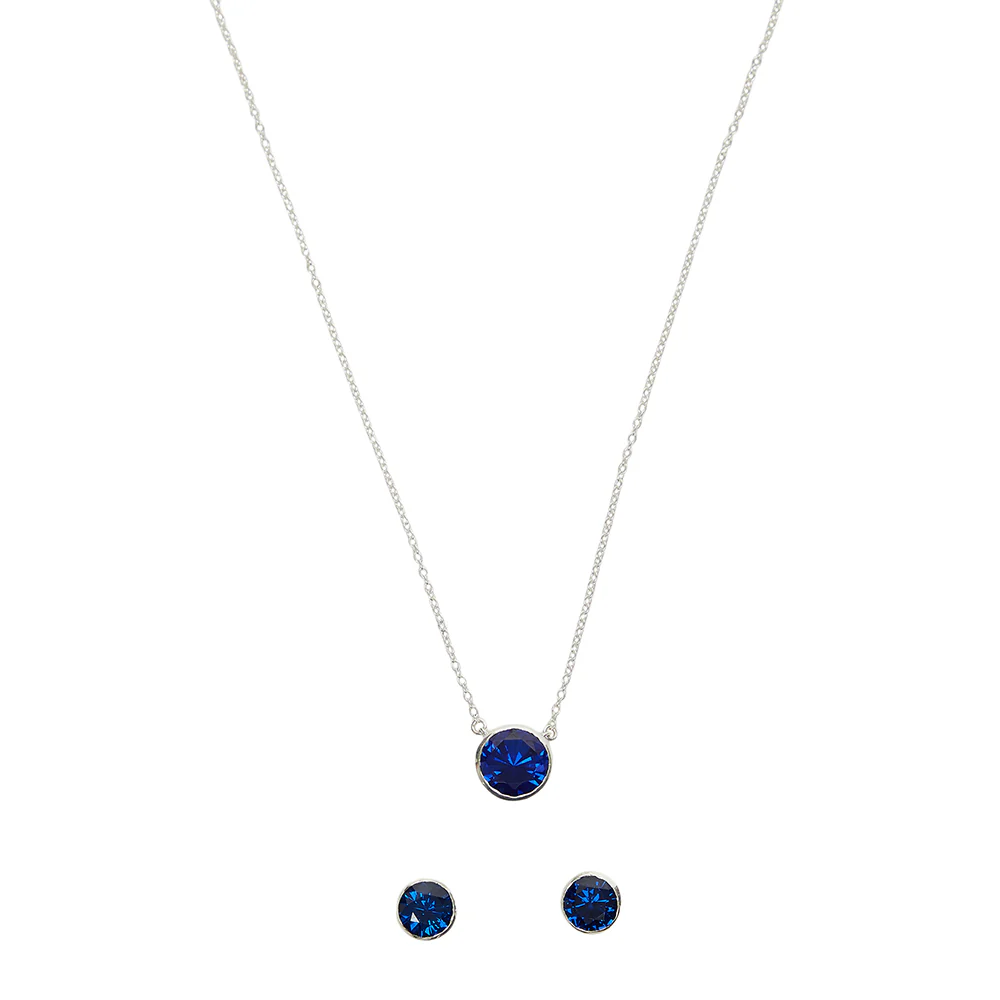 Blue Stone Studded 925 Sterling Silver Necklace Set - Image 4