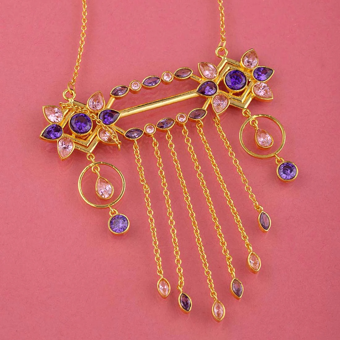 Blush Tassels Gems Studded Necklace