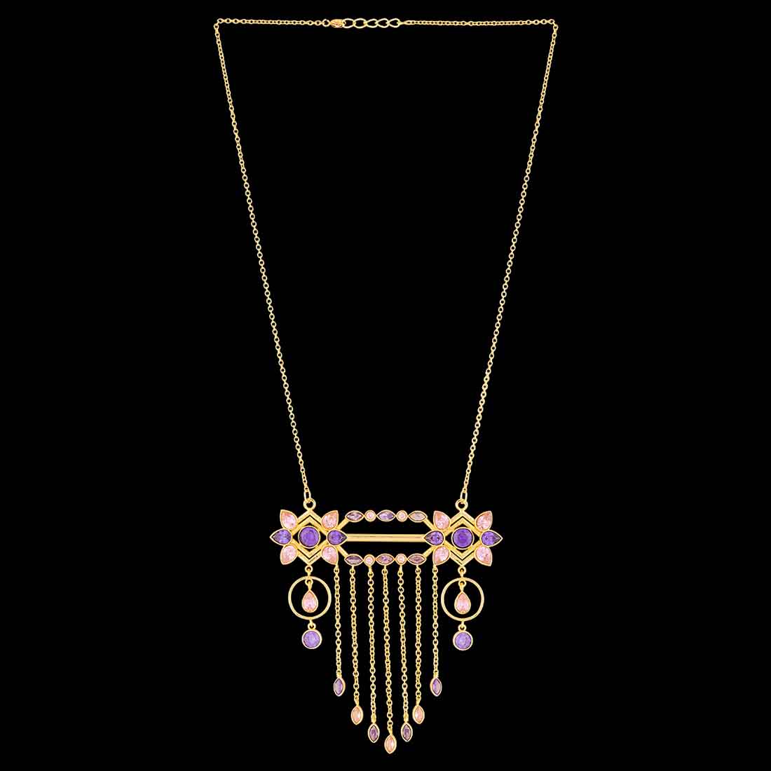 Blush Tassels Gems Studded Necklace - Image 3