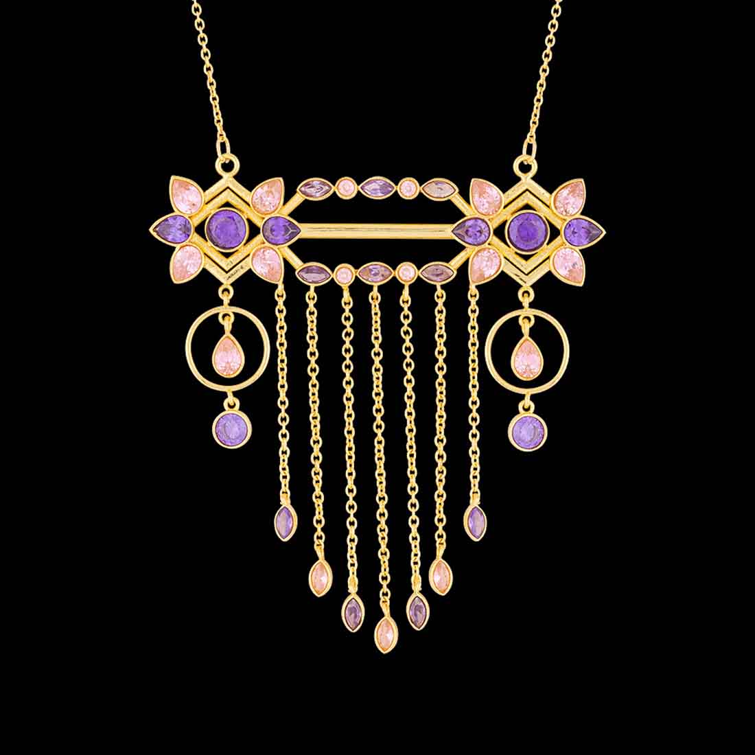 Blush Tassels Gems Studded Necklace - Image 4