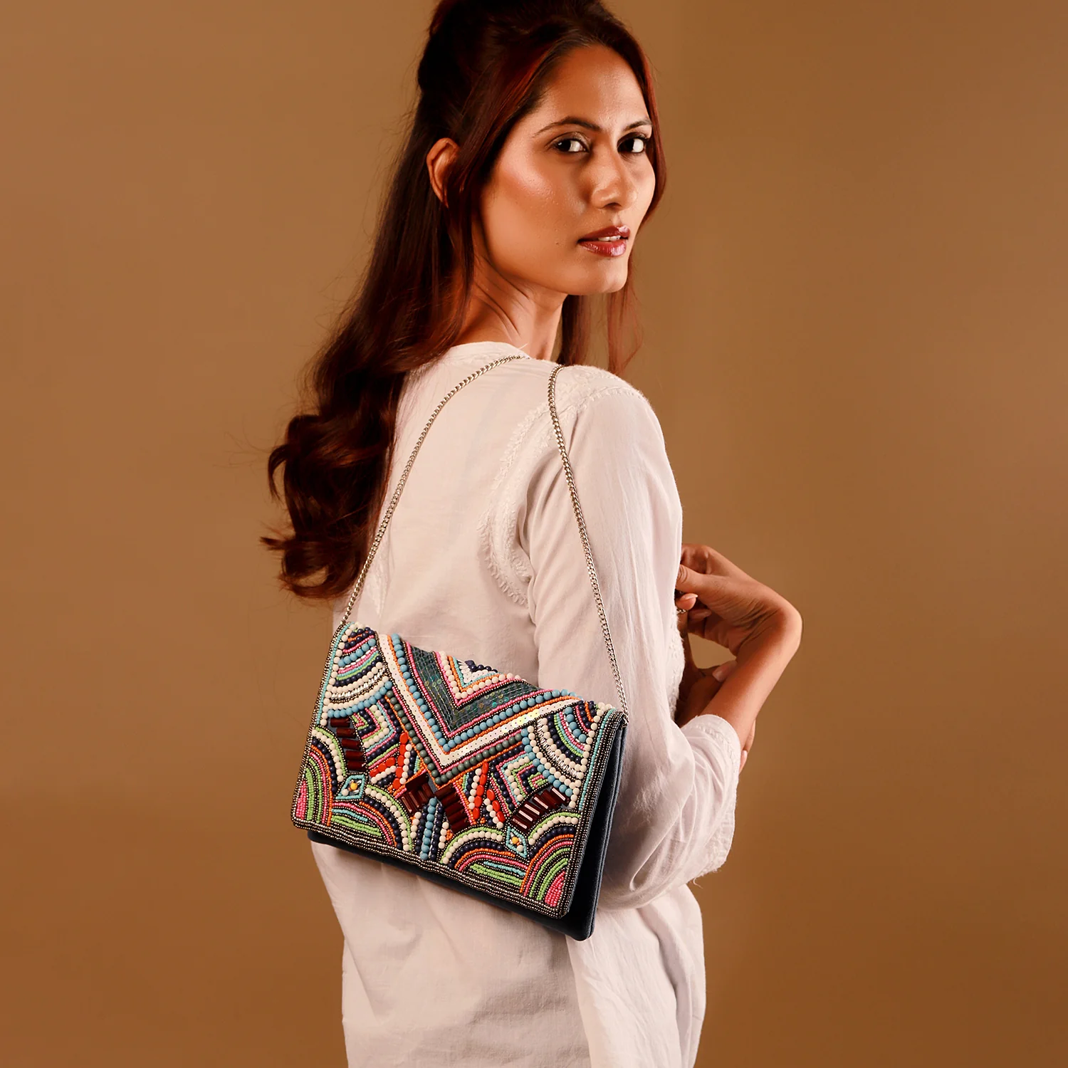 Boho Glam Beaded Party Clutch Bag - Image 3