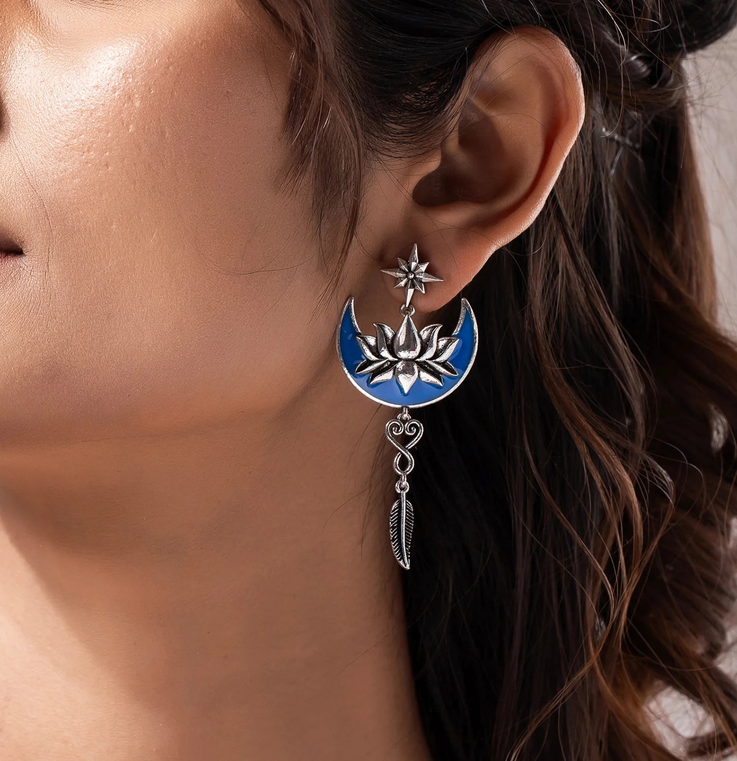 Boho Tribe Celestial Bloom Oxidised Dangle Earrings - Image 2