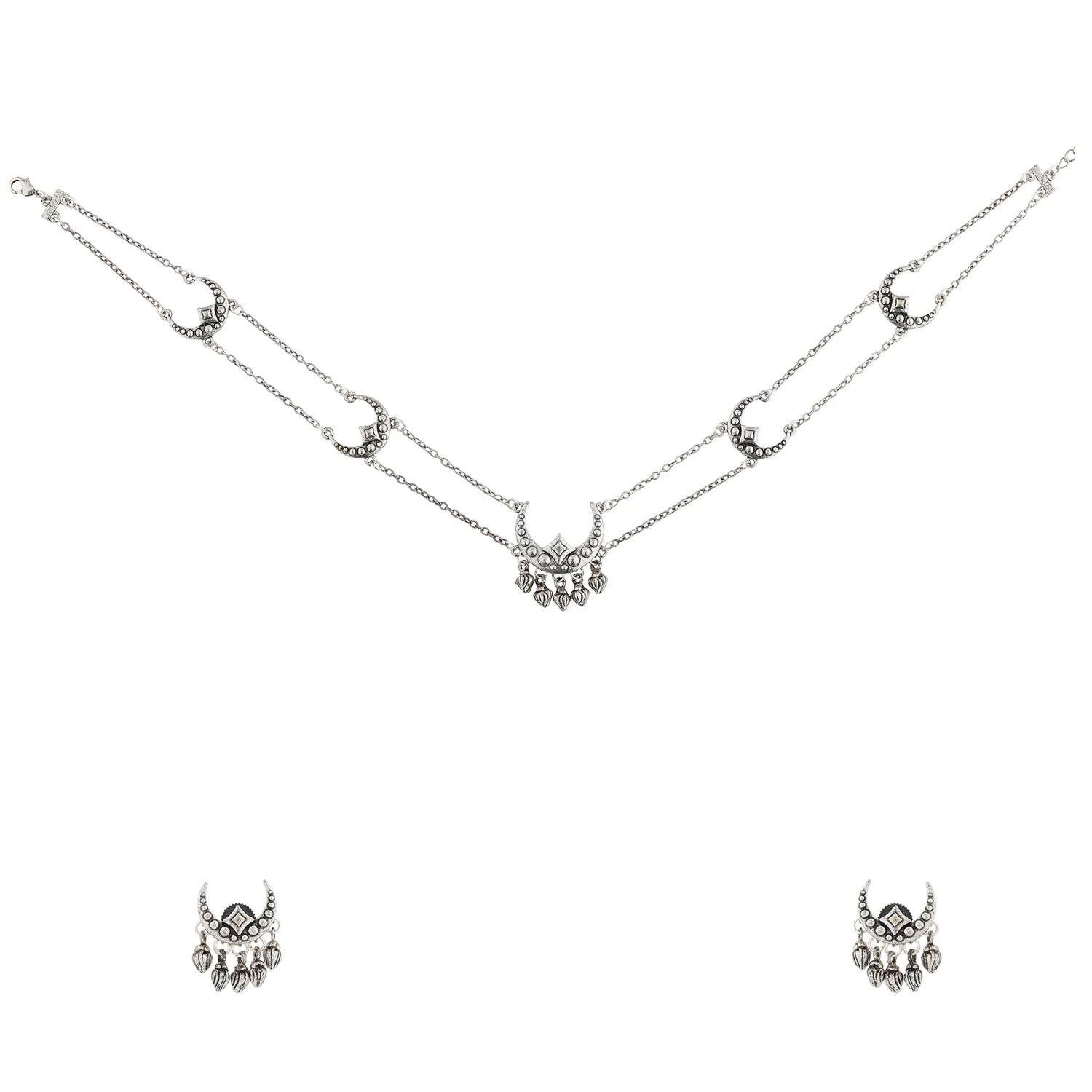 Boho Tribe Celestial Drop Oxidised Choker Necklace Set - Image 4