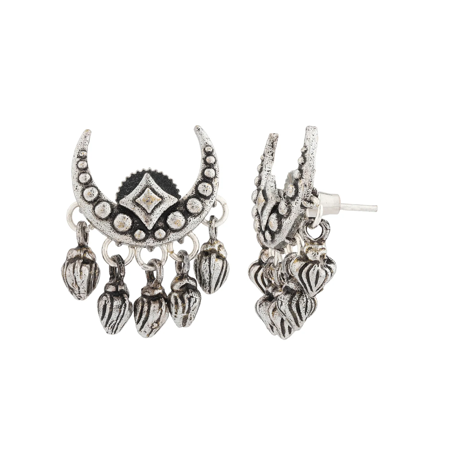 Boho Tribe Celestial Drop Oxidised Stud Earrings - Image 3