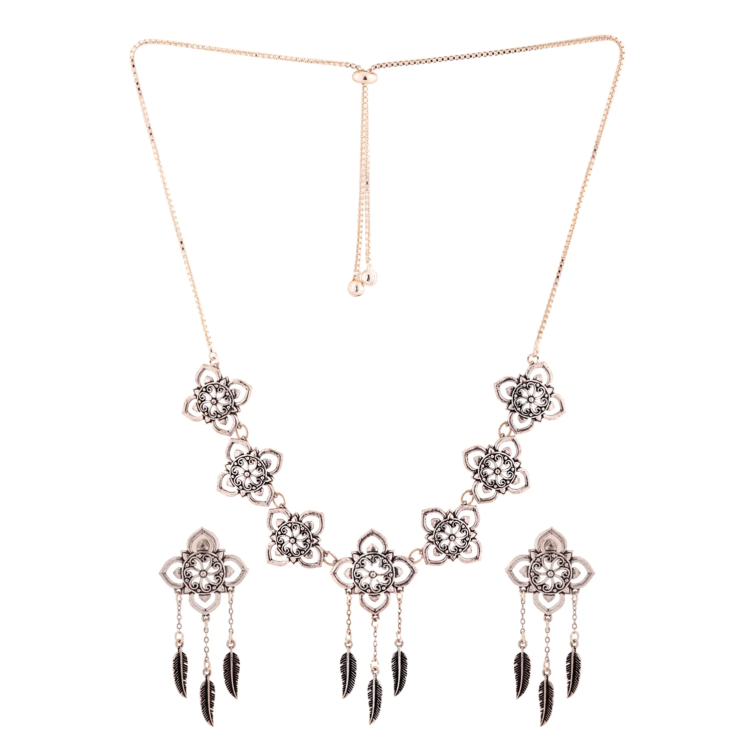 Boho Tribe Flora Oxidised Necklace set For Women - Image 4