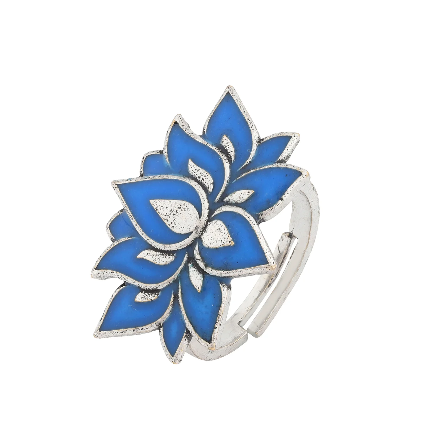 Boho Tribe Lotus Plume Oxidised Ring For Women - Image 5