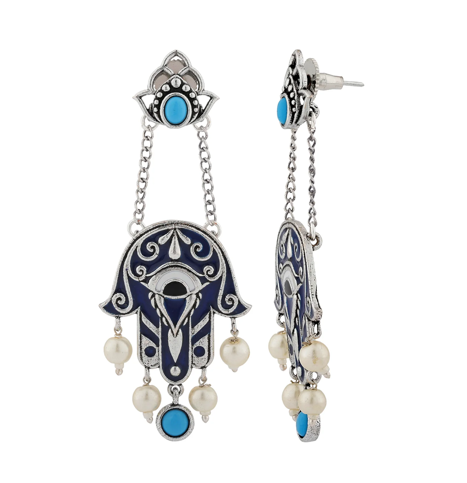 Boho Tribe Midnight Hamsa Oxidised Dangle Earrings - Image 3