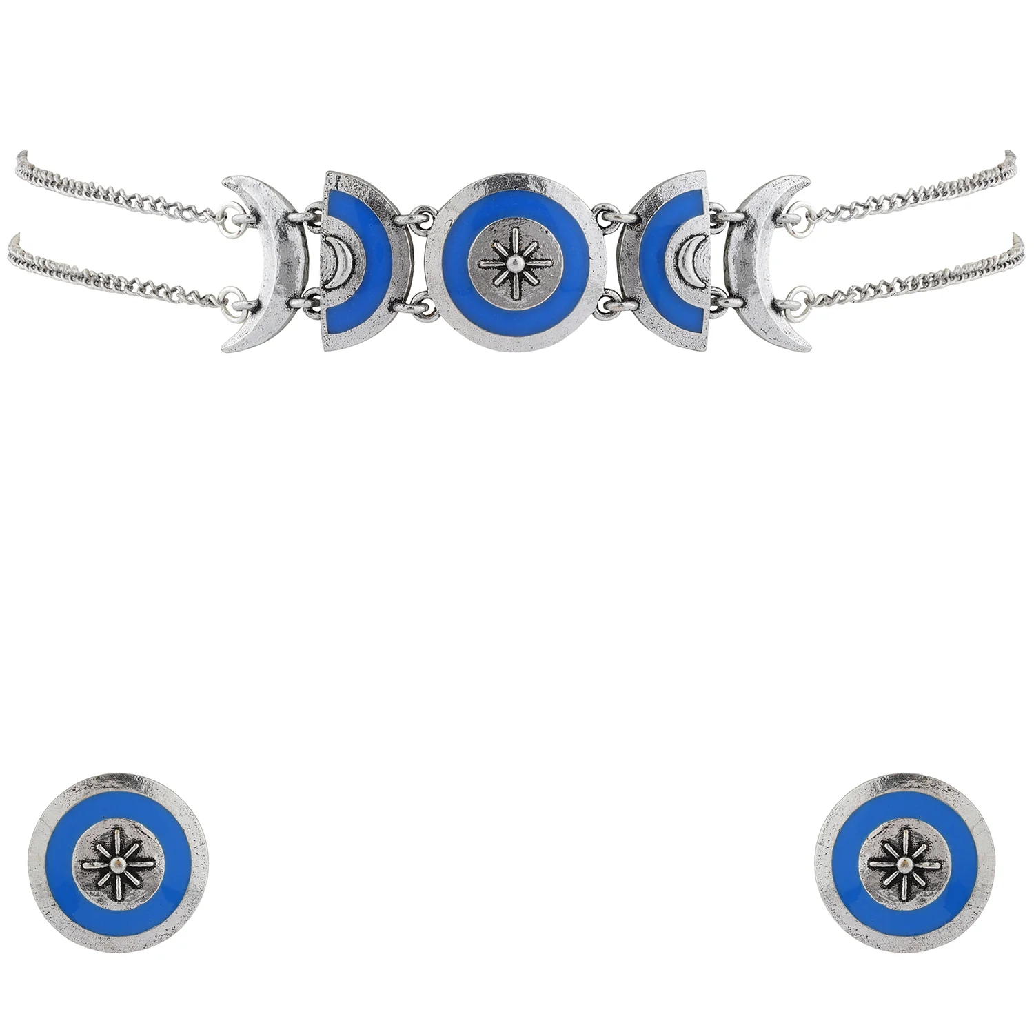 Boho Tribe Moon Phases Oxidised Choker Necklace Set - Image 3