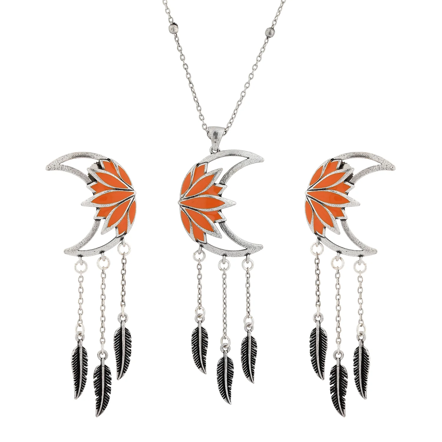 Boho Tribe Moonlit Lotus Oxidised Necklace Set - Image 3