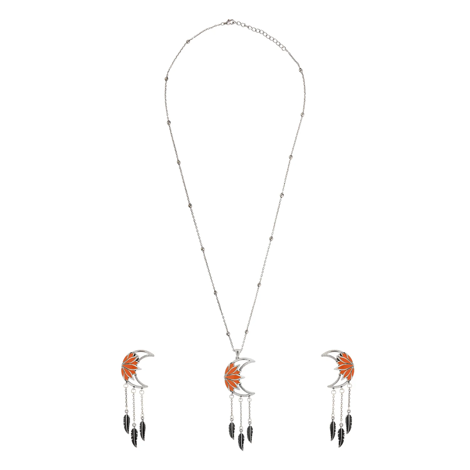 Boho Tribe Moonlit Lotus Oxidised Necklace Set - Image 4